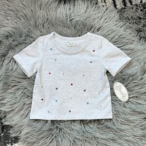 Frenchie Mini Couture Girls Bedazzled Heather Grey Tee Shirt Size 2T NWT